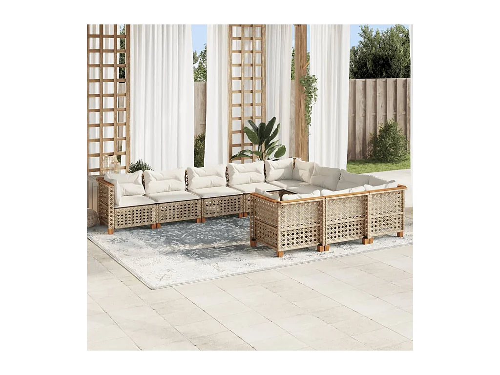 10-delige Loungeset met kussens poly rattan beige