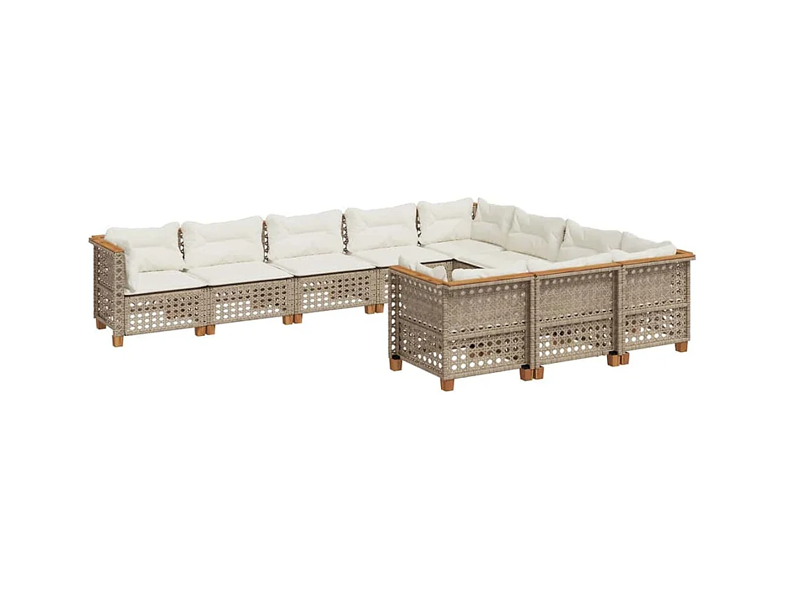 10-delige Loungeset met kussens poly rattan beige