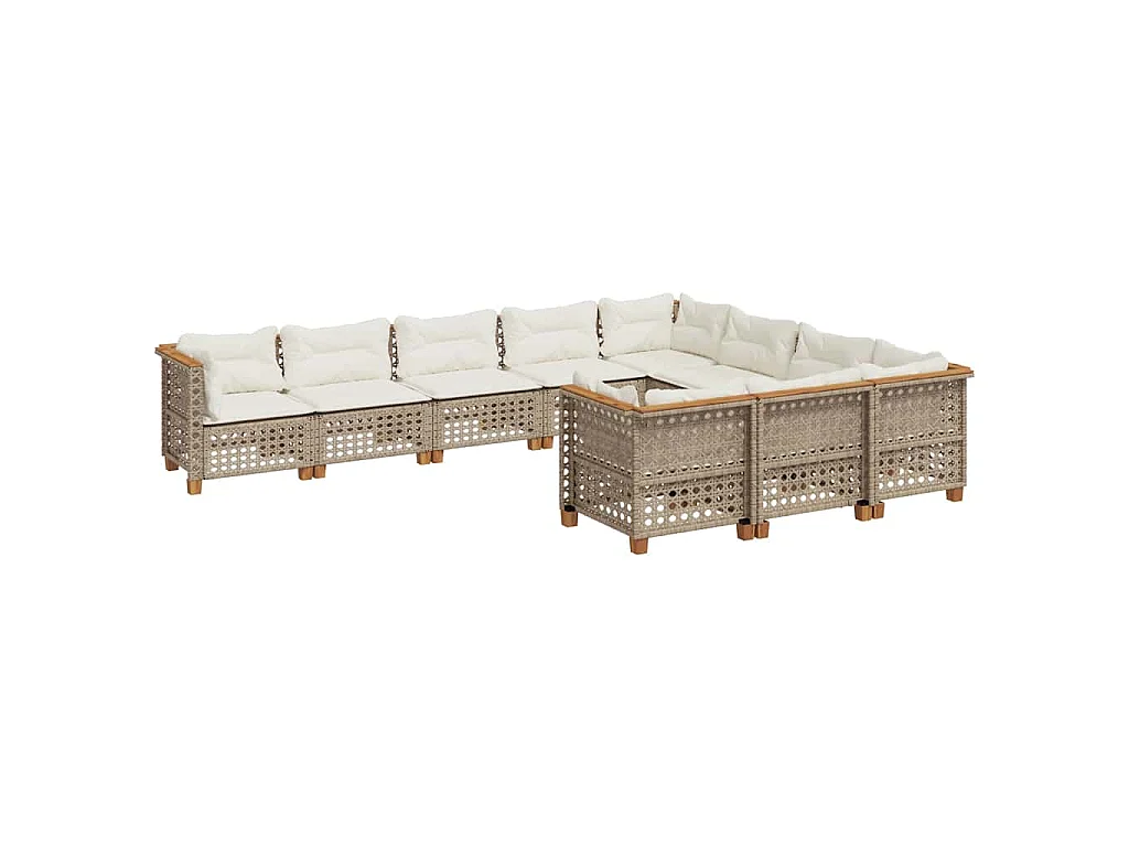 Set Divano da Giardino 10 pz con Cuscini Beige in Polyrattan