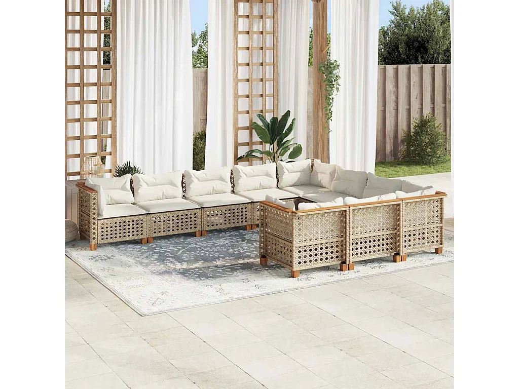 10-delige Loungeset met kussens poly rattan beige