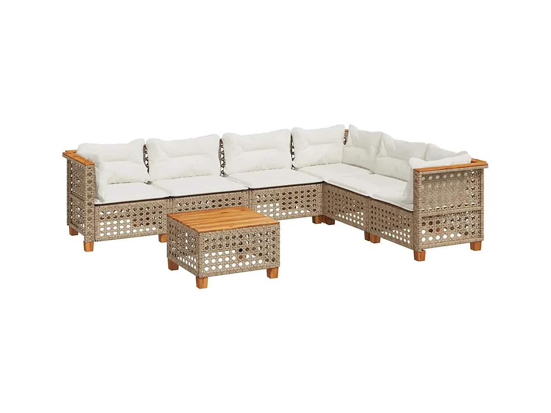 Salon de jardin avec coussins 7 pcs beige résine tressée