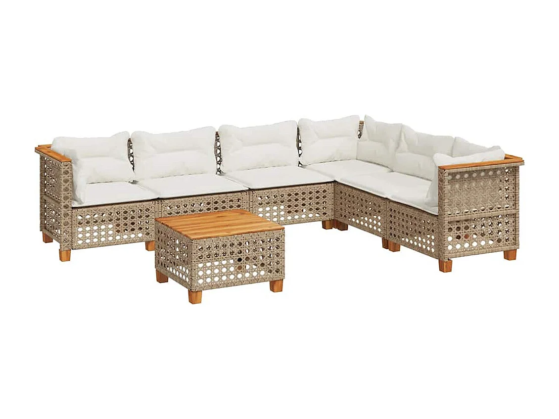 Salon de jardin avec coussins 7 pcs beige résine tressée