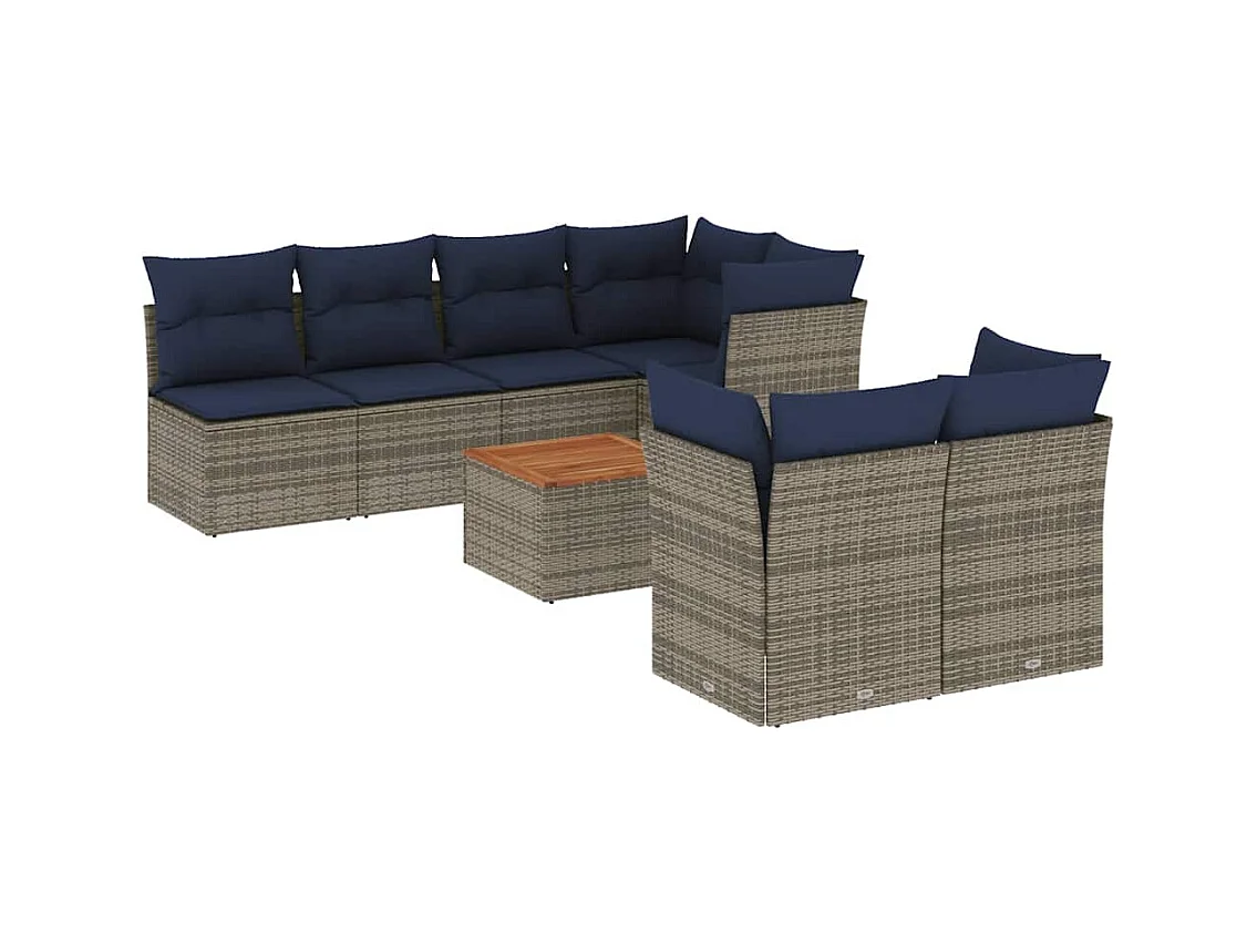 Salon de jardin 8 pcs avec coussins gris résine tressée