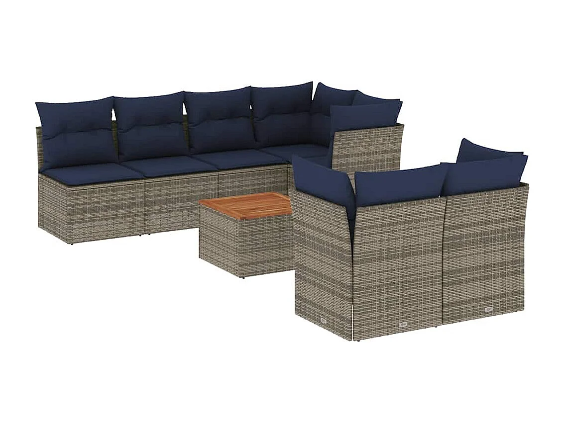 Salon de jardin 8 pcs avec coussins gris résine tressée