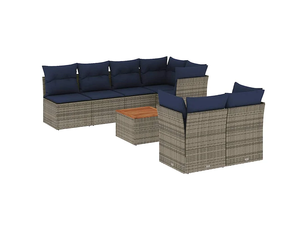 8-tlg. Garten-Sofagarnitur mit Kissen Grau Poly Rattan