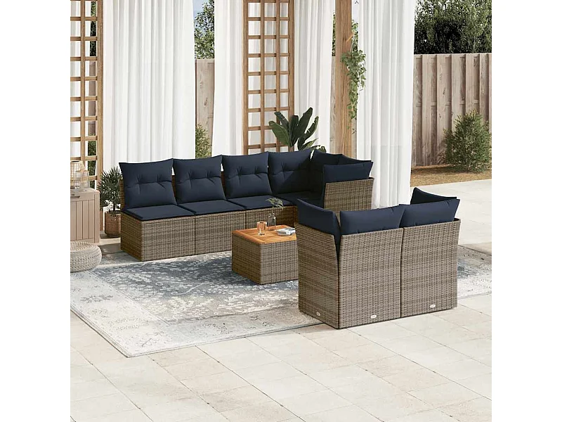 Salon de jardin 8 pcs avec coussins gris résine tressée