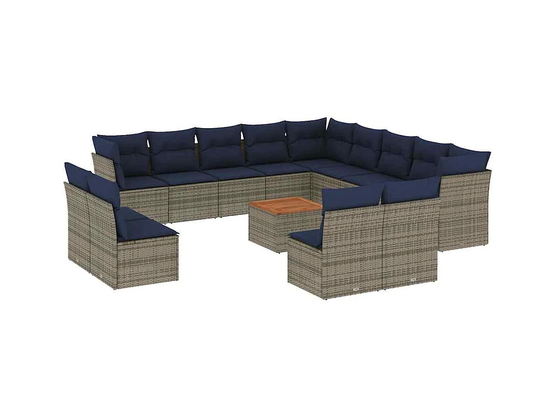 14-tlg. Garten-Sofagarnitur mit Kissen Grau Poly Rattan