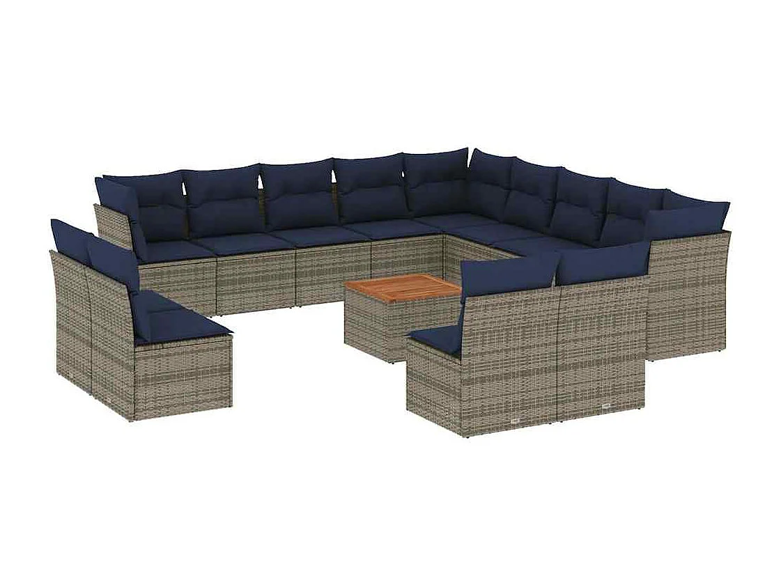 Salon de jardin avec coussins 14 pcs gris résine tressée