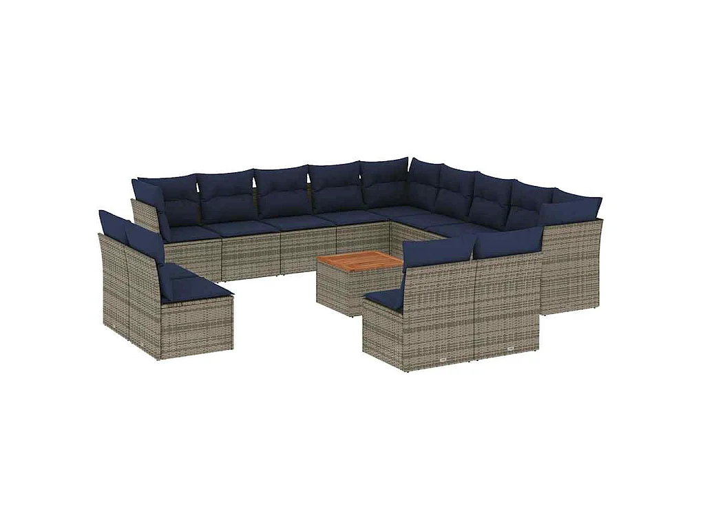 Salon de jardin avec coussins 14 pcs gris résine tressée