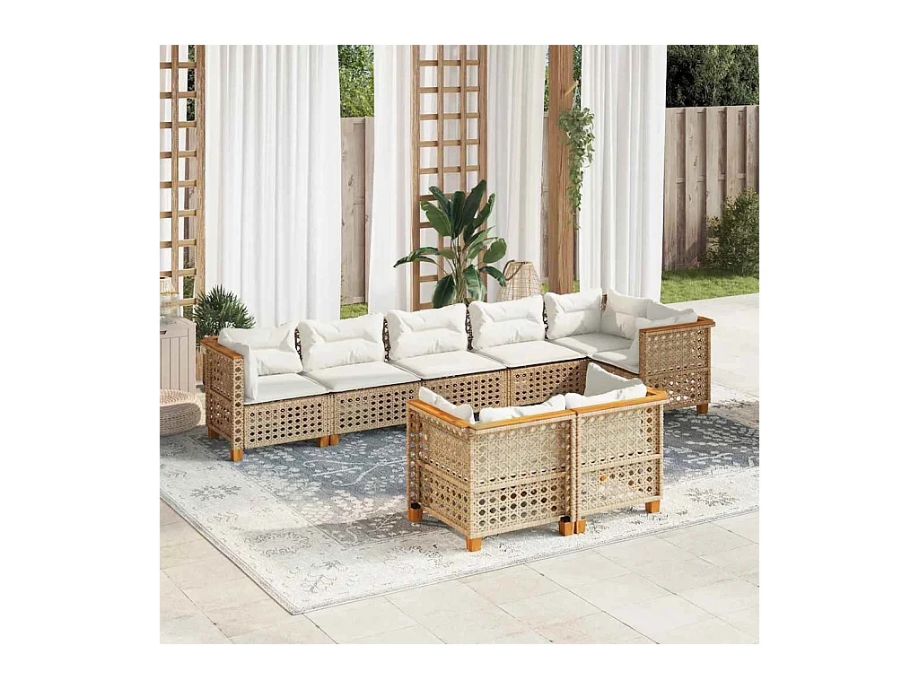 Salon de jardin avec coussins 8 pcs beige résine tressée