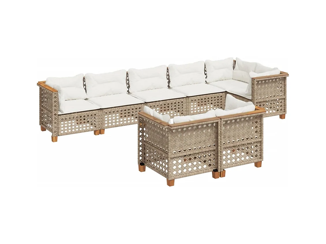 Salon de jardin avec coussins 8 pcs beige résine tressée