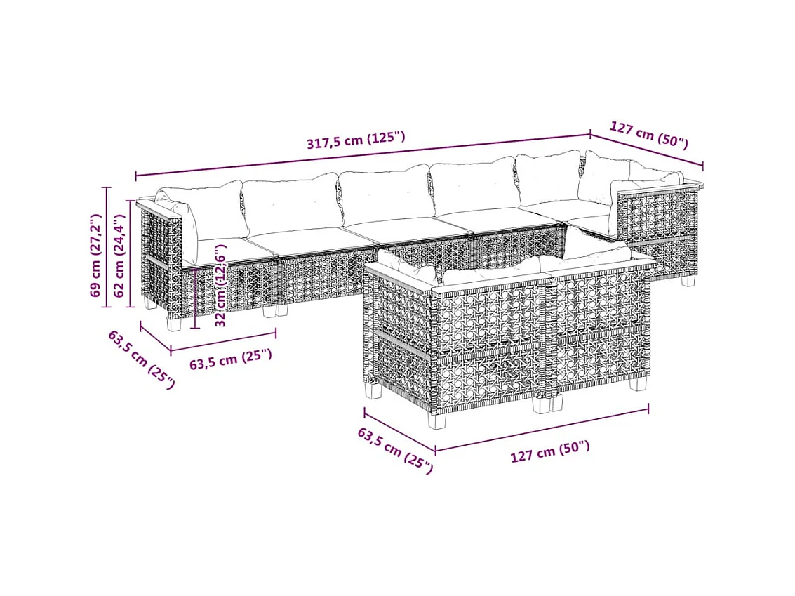 Salon de jardin avec coussins 8 pcs beige résine tressée