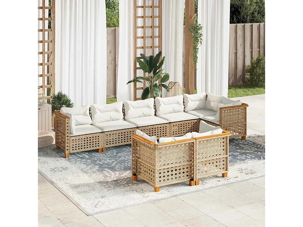8-tlg. Garten-Sofagarnitur mit Kissen Beige Poly Rattan