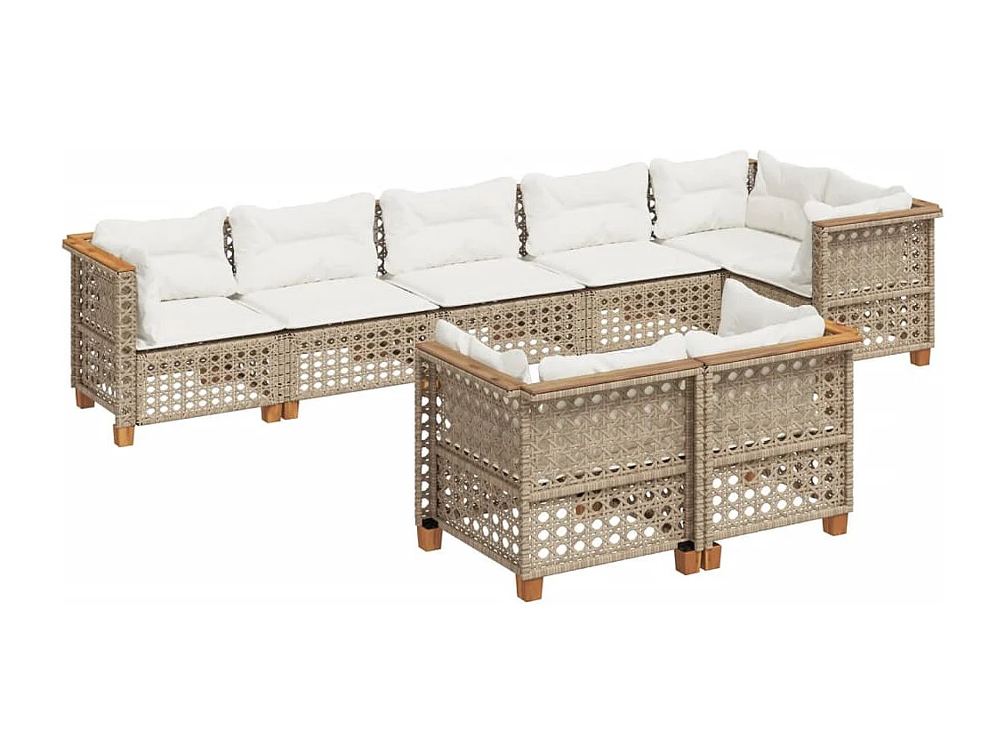 8-tlg. Garten-Sofagarnitur mit Kissen Beige Poly Rattan