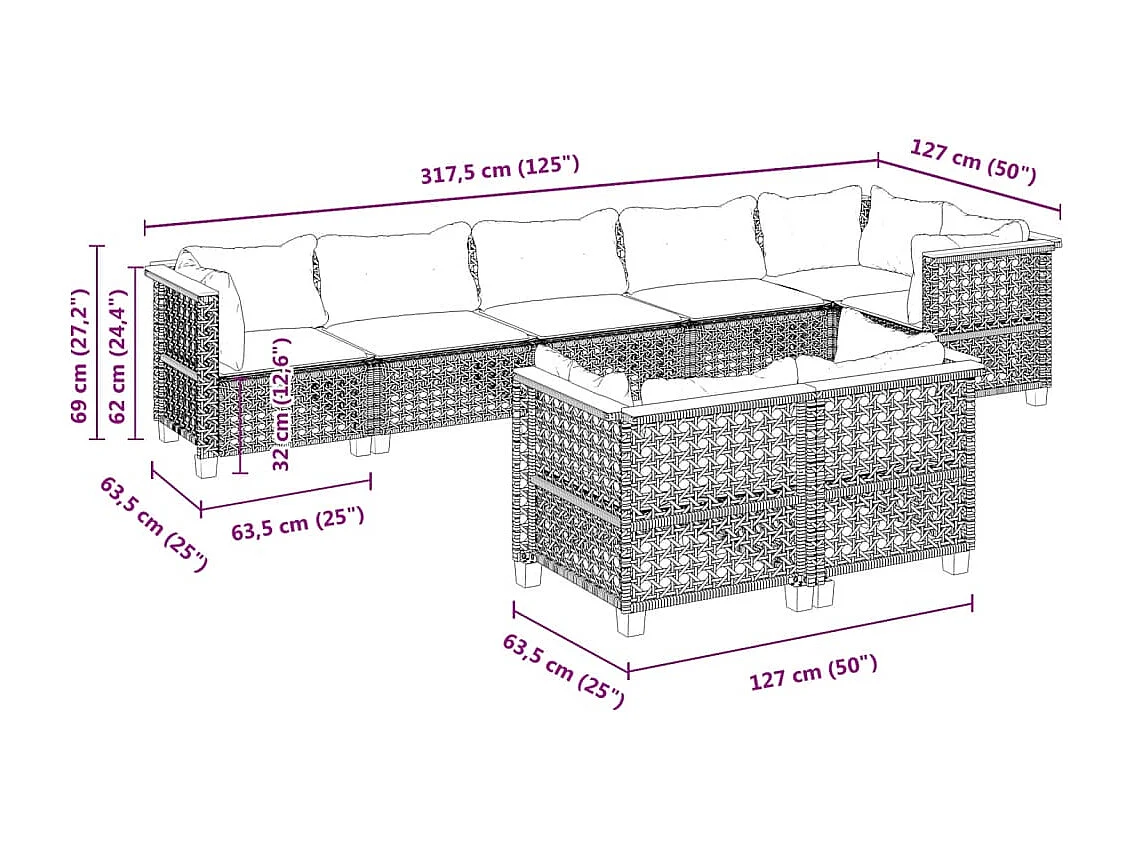 8-tlg. Garten-Sofagarnitur mit Kissen Beige Poly Rattan