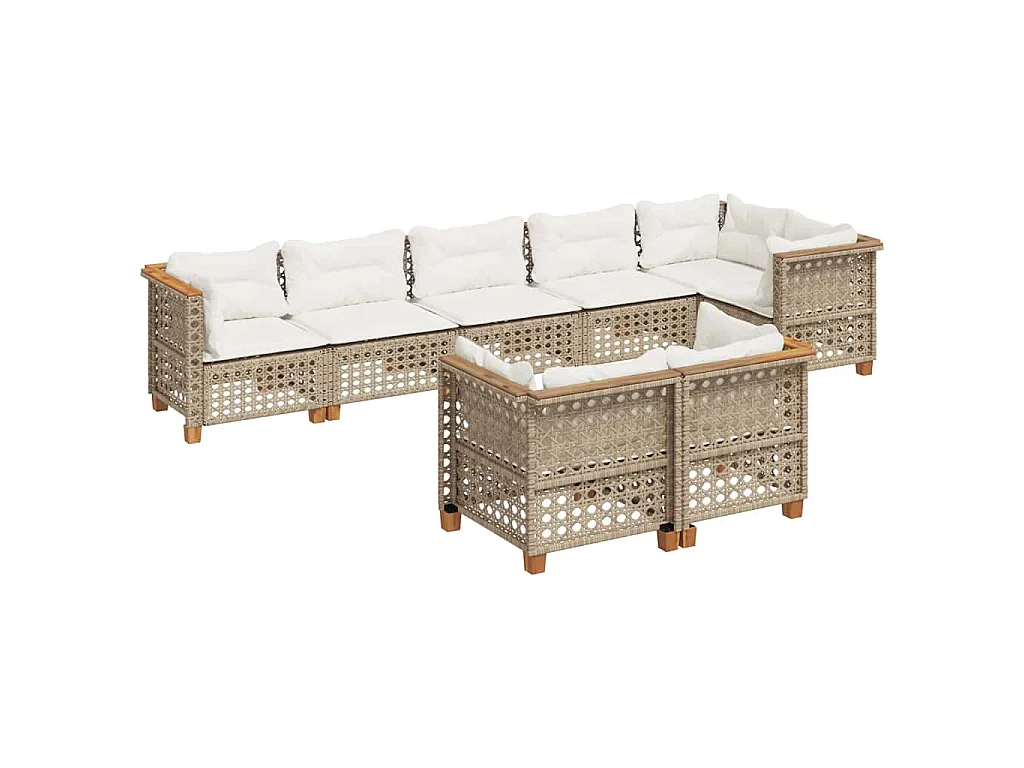 8-delige Loungeset met kussens poly rattan beige