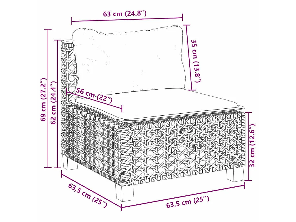 8-delige Loungeset met kussens poly rattan beige
