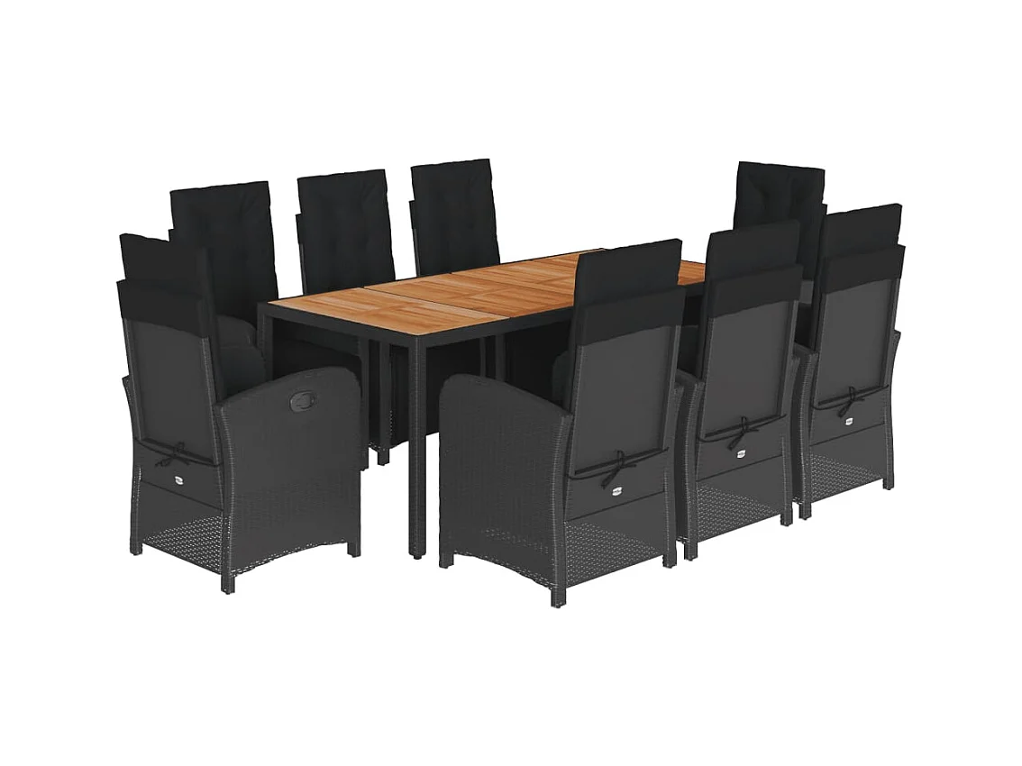 Ensemble à manger de jardin 9pcs coussins noir résine tressée