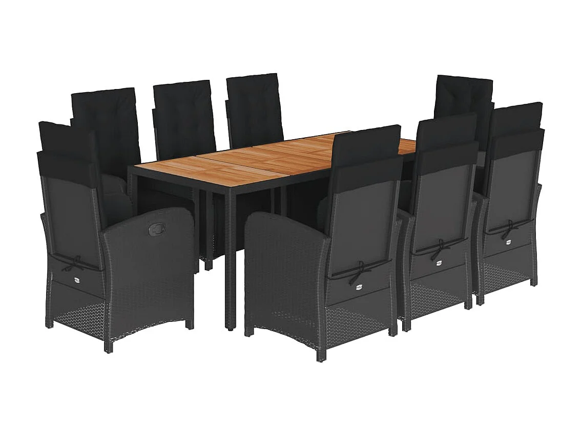 Ensemble à manger de jardin 9pcs coussins noir résine tressée