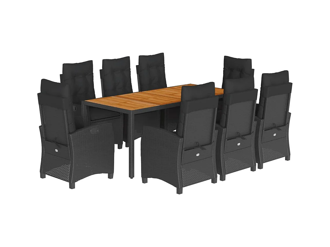 Ensemble à manger de jardin 9pcs coussins noir résine tressée