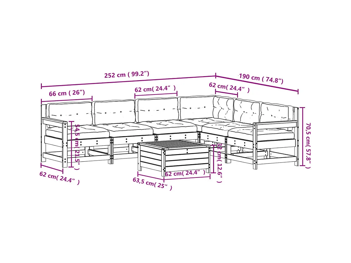 7-delige Loungeset met kussens massief douglashout