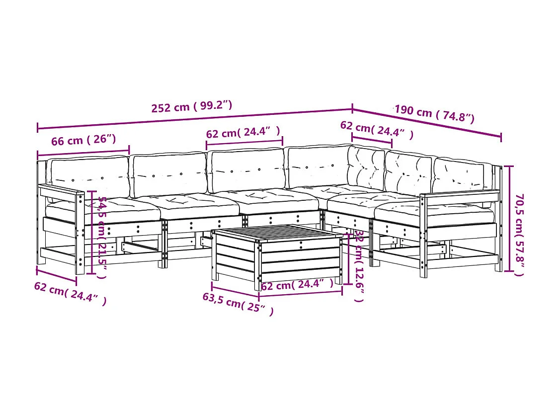 Salon de jardin 7 pcs avec coussins bois massif douglas