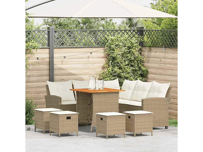 Juego de sofás de jardín en forma de L con cojines 6 pzas beige