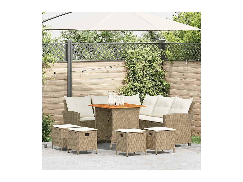 Juego de sofás de jardín en forma de L con cojines 6 pzas beige