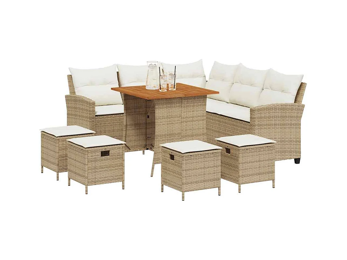 Juego de sofás de jardín en forma de L con cojines 6 pzas beige