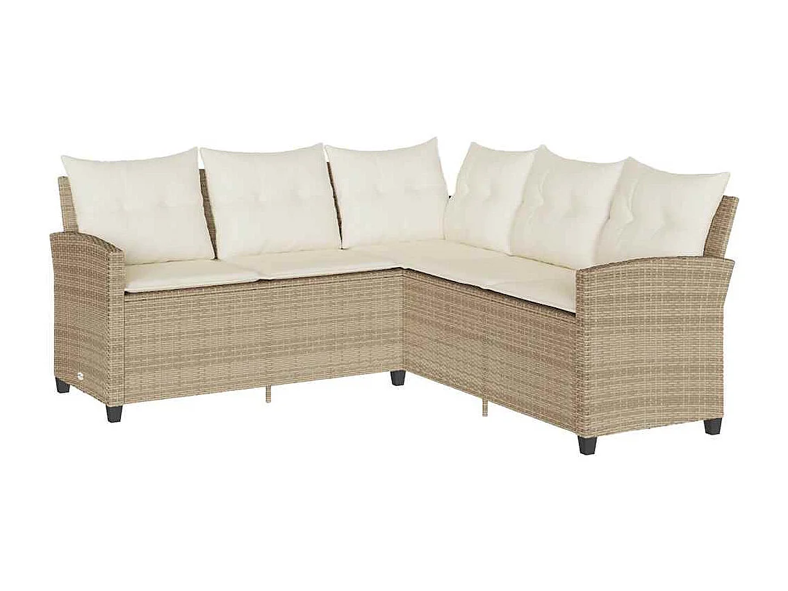 Conjunto de Sofás de Jardim em L com Almofadas - 6 Peças em Vime PE Bege