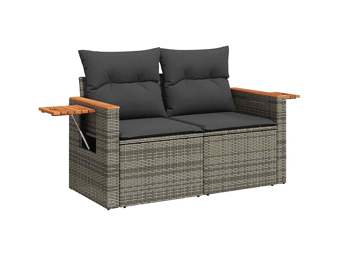 Salon de jardin avec coussins 9 pcs gris résine tressée acacia