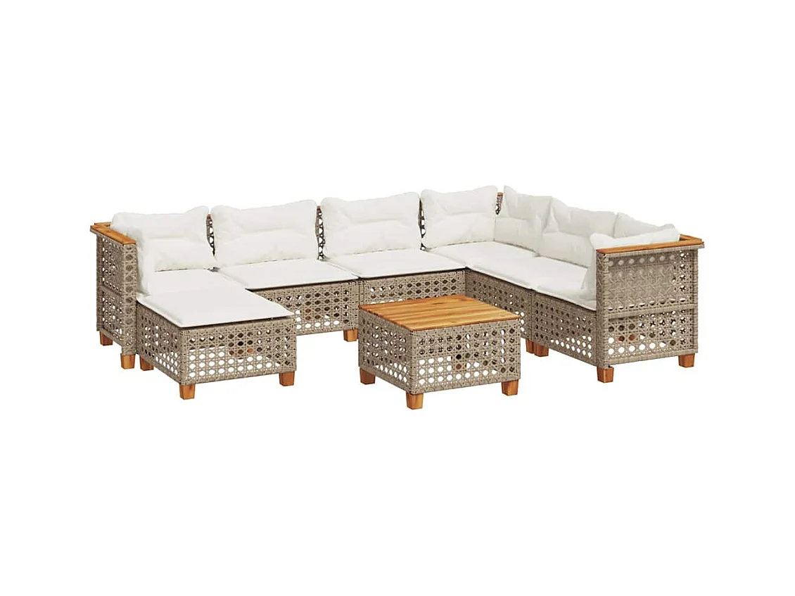 Salon de jardin avec coussins 8 pcs beige résine tressée