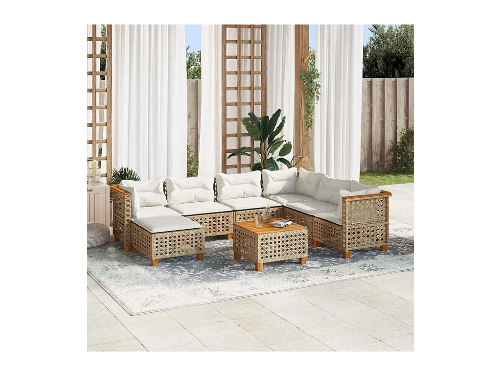 Set de sofás de jardín y cojines 8 piezas ratán sintético beige