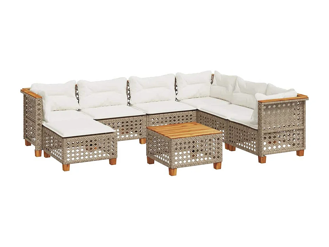 Salon de jardin avec coussins 8 pcs beige résine tressée