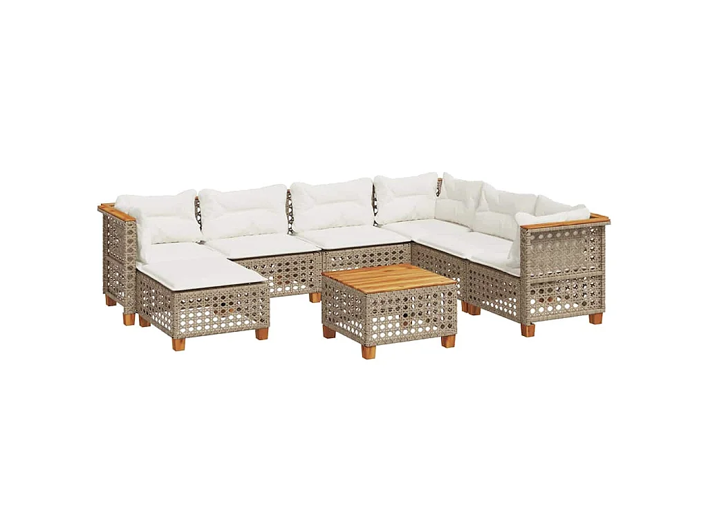 8-delige Loungeset met kussens poly rattan beige