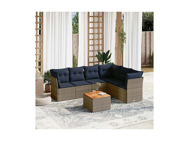 Set Divani da Giardino 7 pz con Cuscini Grigio in Polyrattan