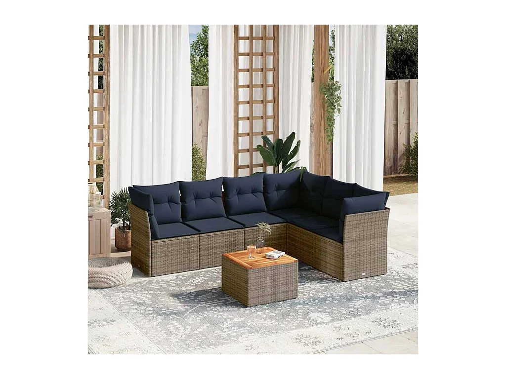 Set Divani da Giardino 7 pz con Cuscini Grigio in Polyrattan