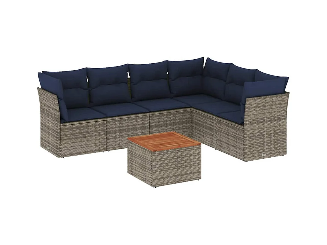 Set Divani da Giardino 7 pz con Cuscini Grigio in Polyrattan