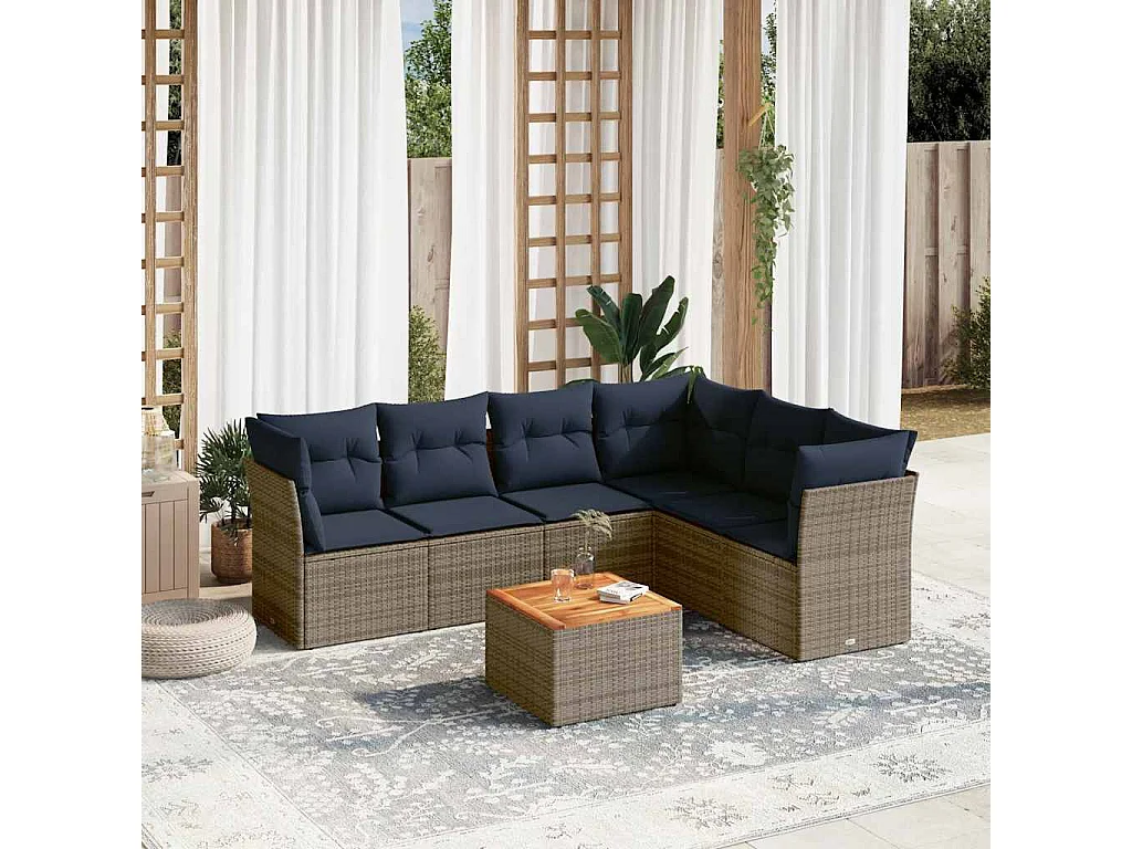 Set Divani da Giardino 7 pz con Cuscini Grigio in Polyrattan