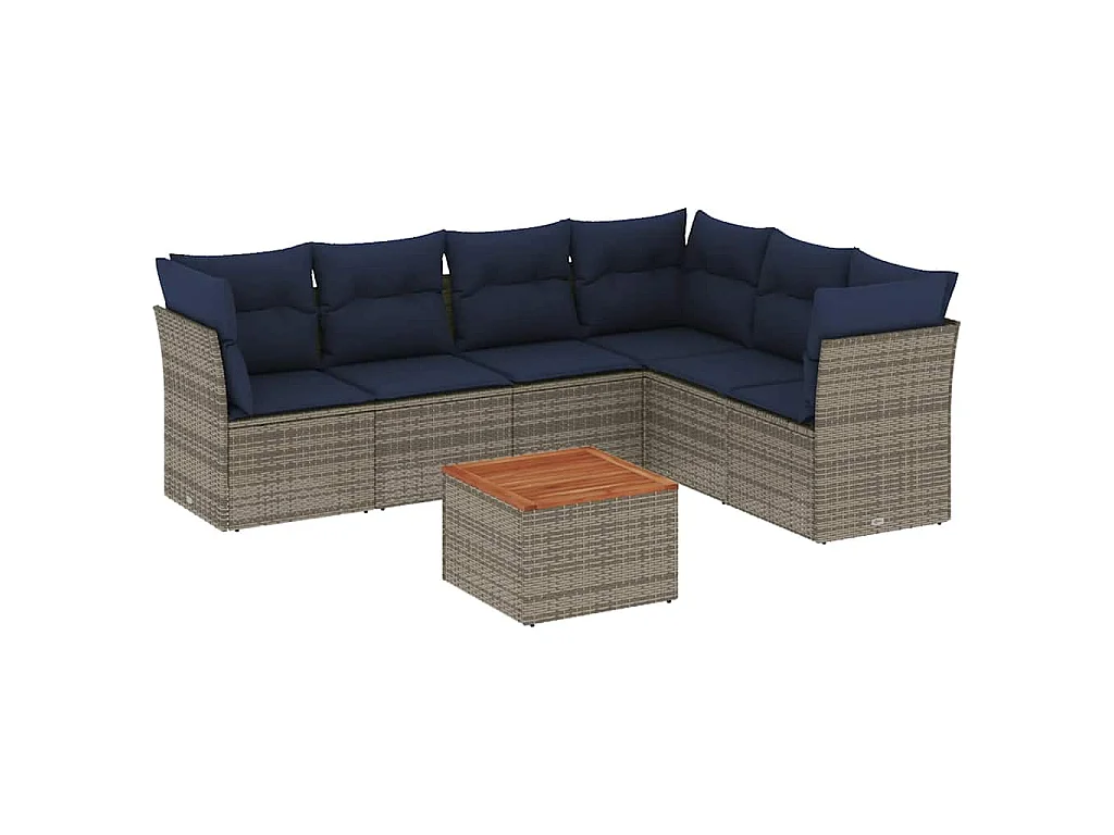 Set Divani da Giardino 7 pz con Cuscini Grigio in Polyrattan