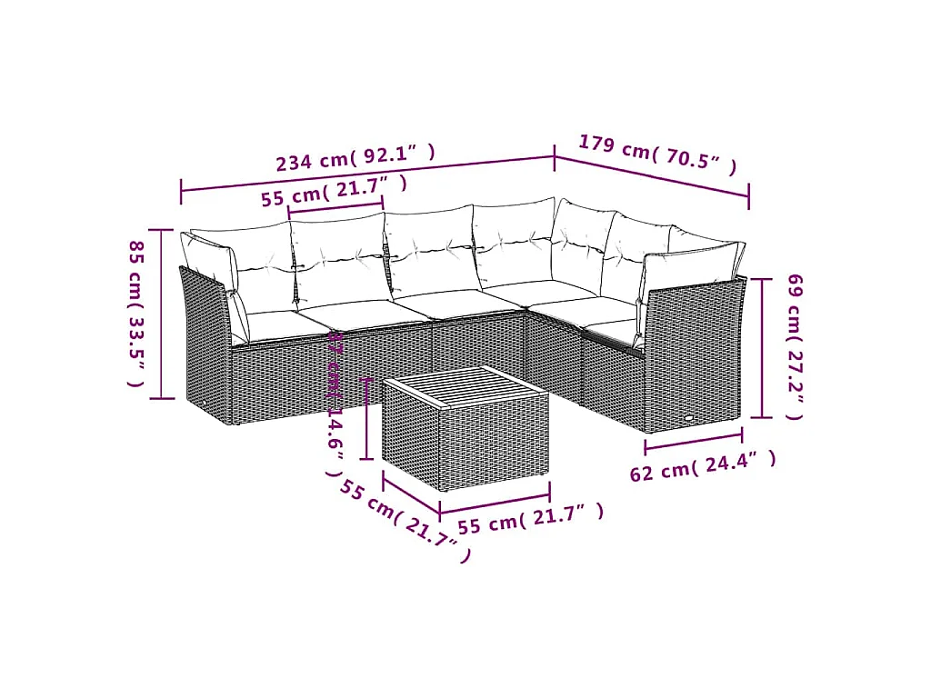 Set Divani da Giardino 7 pz con Cuscini Grigio in Polyrattan