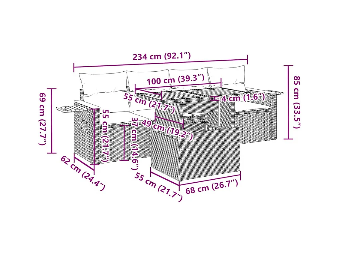 Set Divano Giardino 5 pz con Cuscini Grigio Polyrattan Acacia