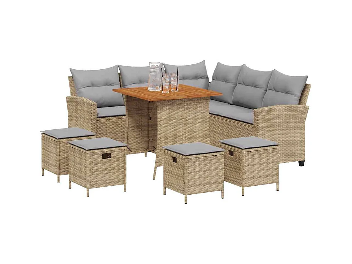 Juego de sofás de jardín en forma de L con cojines 6 pzas beige