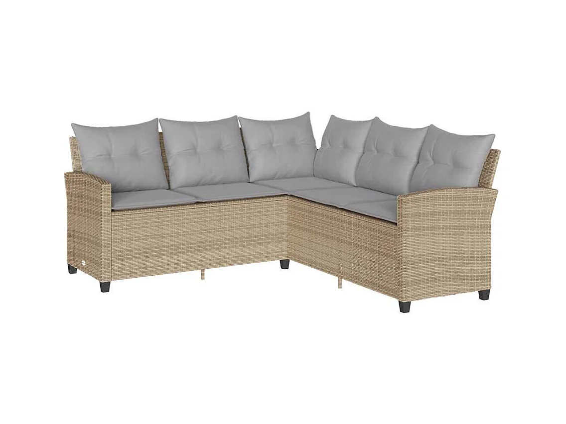 Juego de sofás de jardín en forma de L con cojines 6 pzas beige