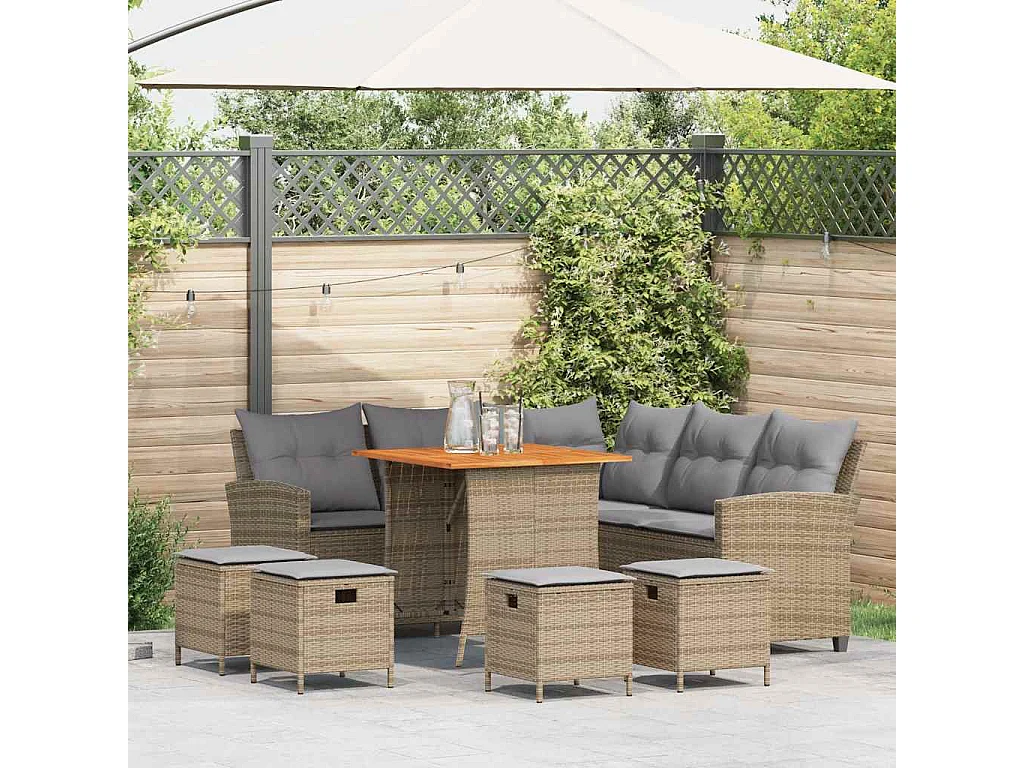 Conjunto de Sofás de Jardim em L com Almofadas - 6 Peças em Vime PE Bege