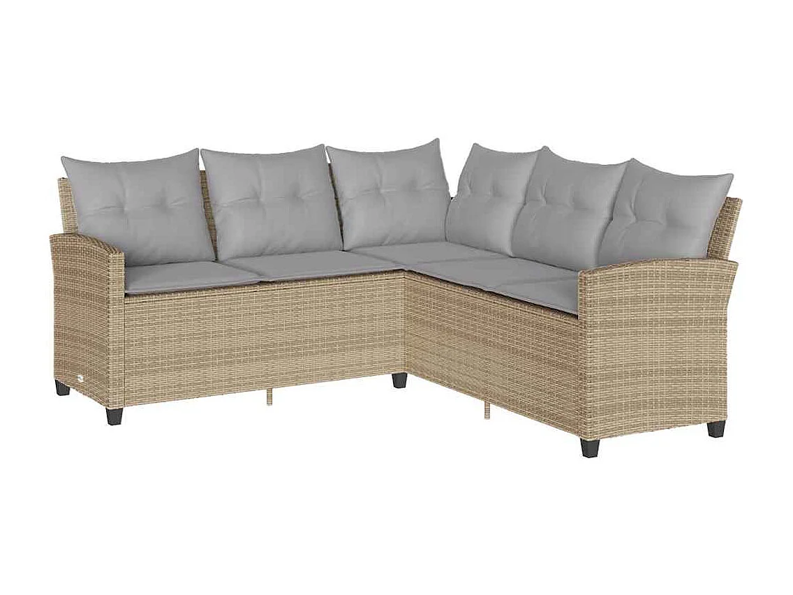Conjunto de Sofás de Jardim em L com Almofadas - 6 Peças em Vime PE Bege