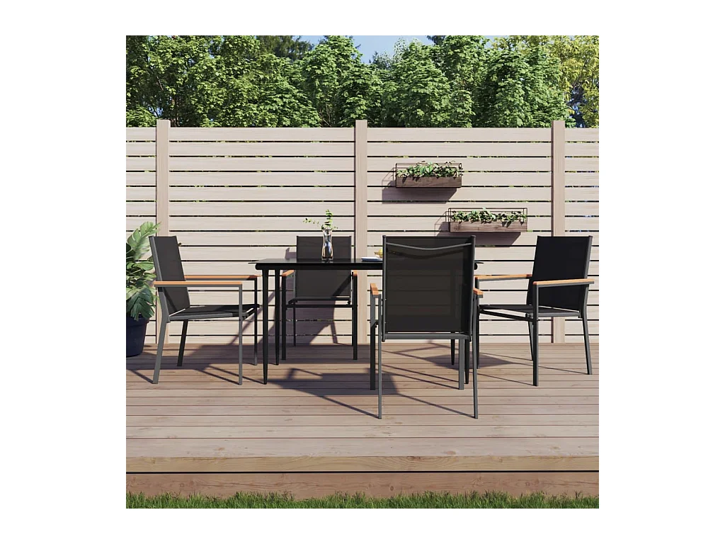 5-tlg. Garten-Essgruppe Schwarz Textilene und Stahl