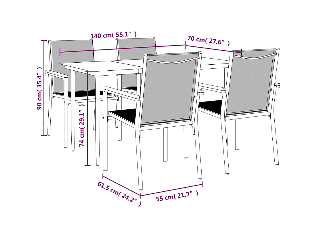 5-tlg. Garten-Essgruppe Schwarz Textilene und Stahl