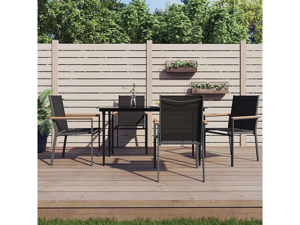 Ensemble à manger de jardin 5 pcs noir textilène et acier