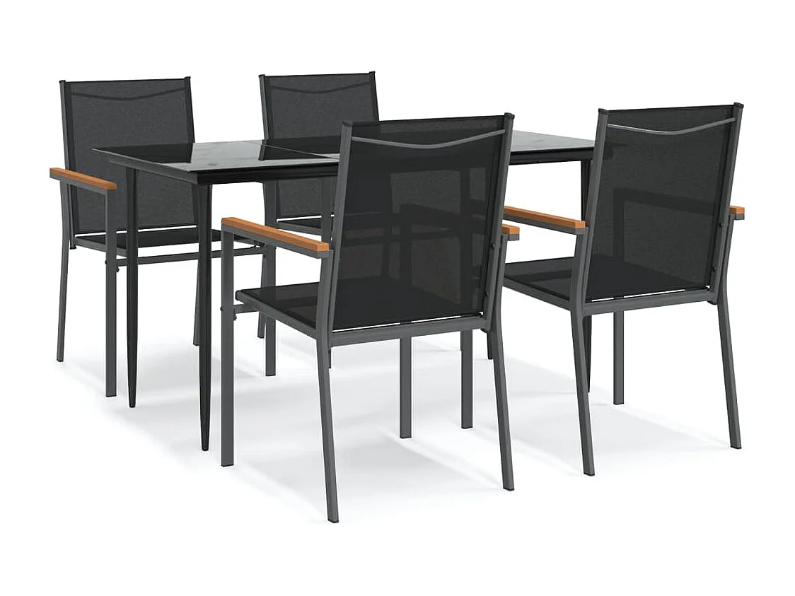 Ensemble à manger de jardin 5 pcs noir textilène et acier